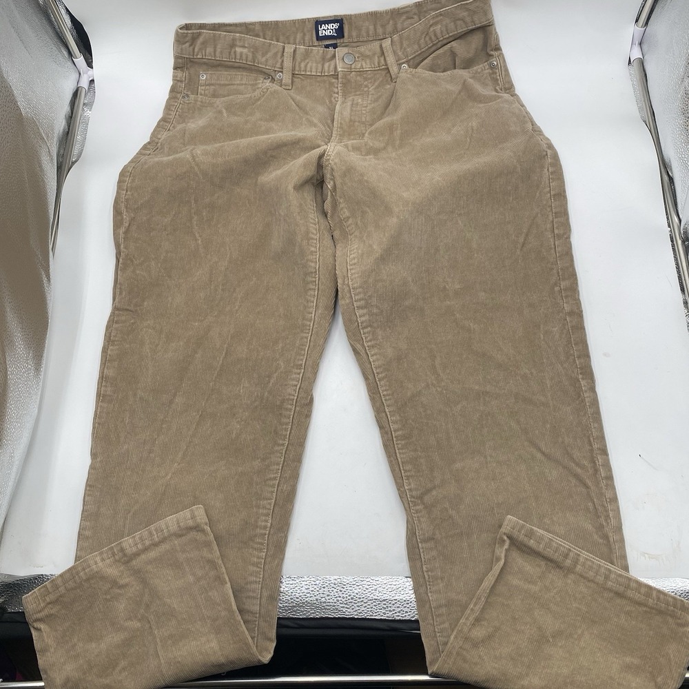 Lands End Men's Corduroy Pants Tan 36x32 Flat‎ Front Straight Traditional Fit
